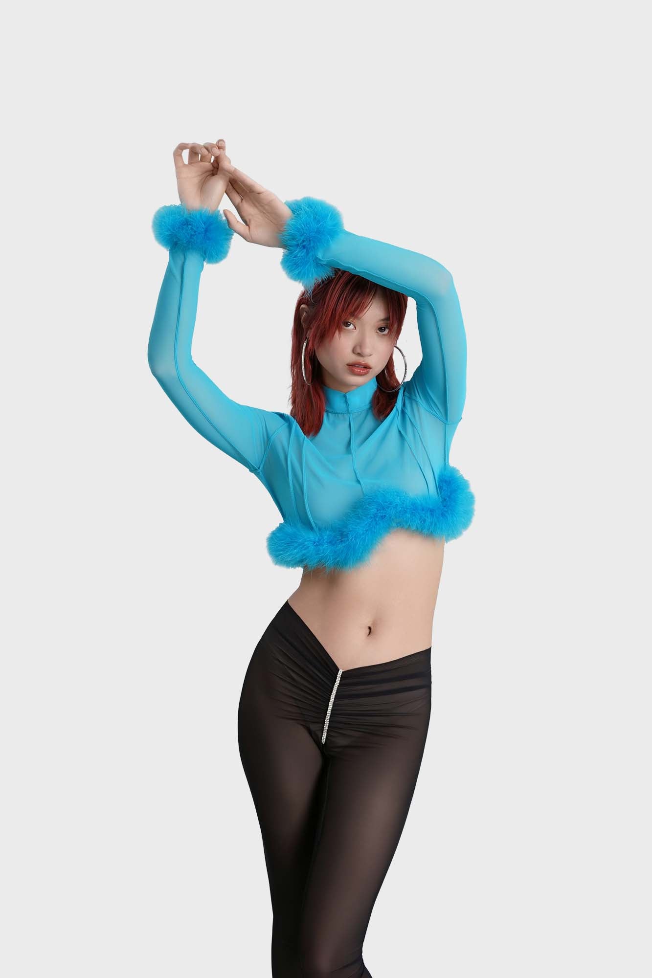 Crop top with feather trim