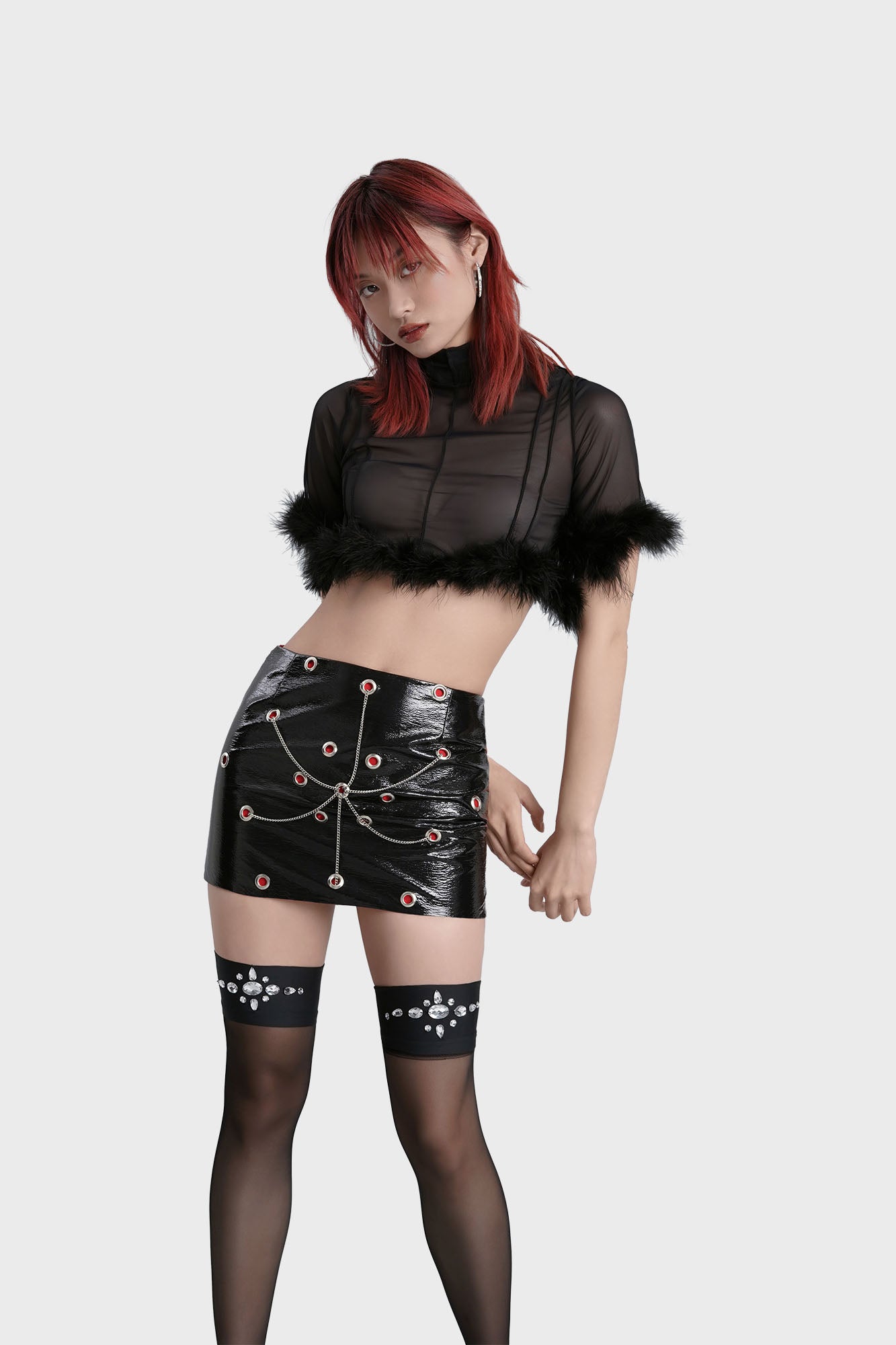 Crop top with feather trim