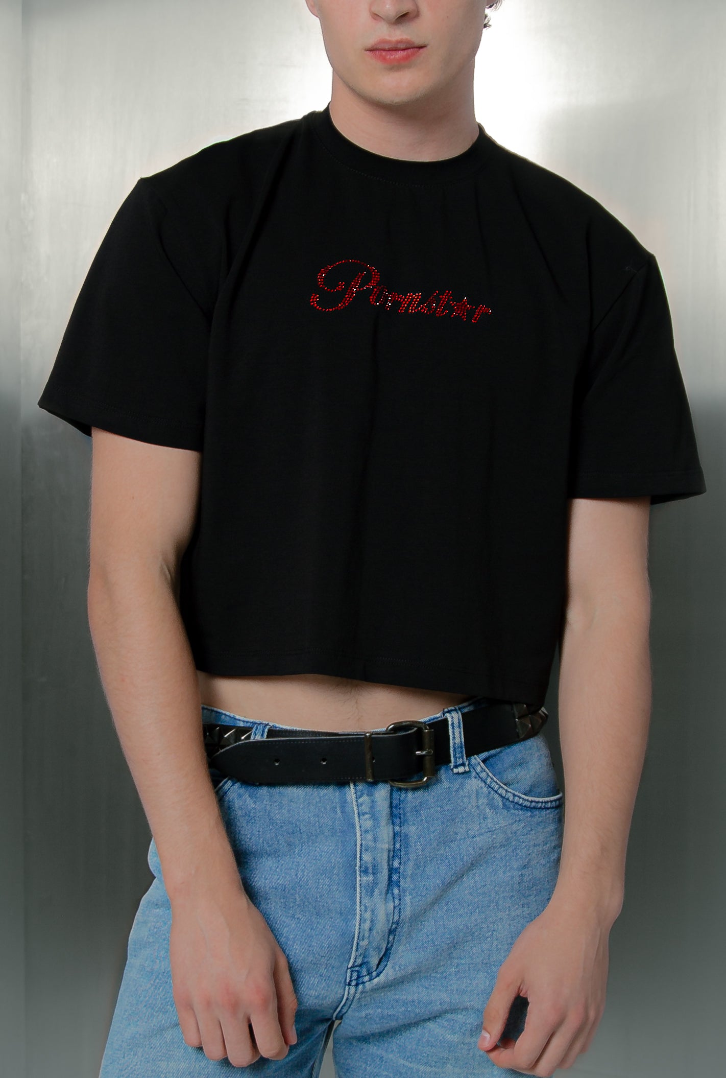 Pornstar t-shirt with red rhinestones