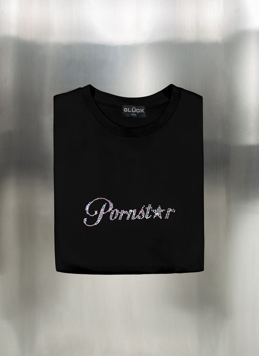 Pornstar crop t-shirt with holographic rhinestones