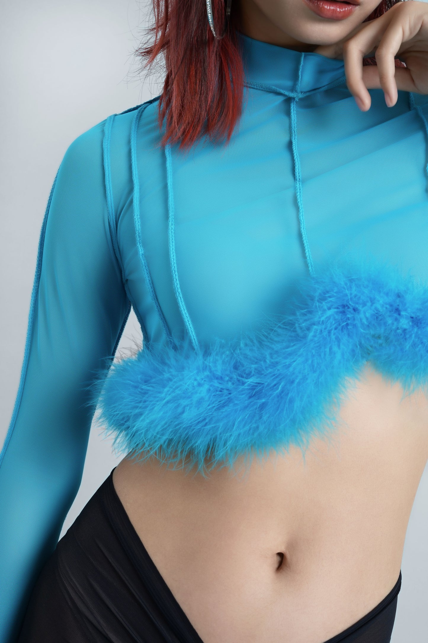 Blue feather crop top
