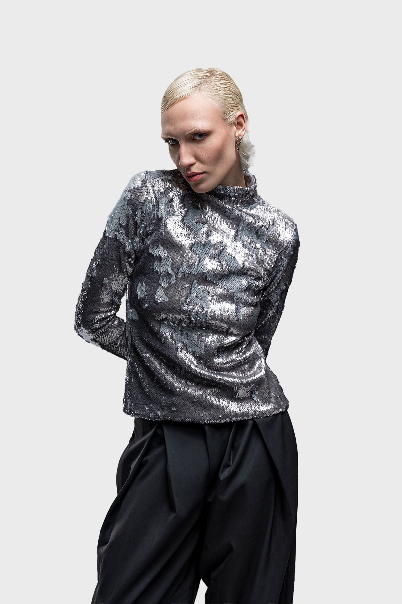 Silver sequin turtleneck